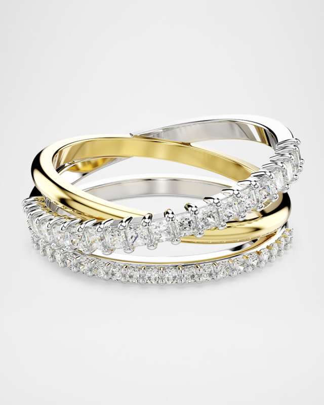 Hyperbola Two-Tone Round and Square-Cut Crystal Ring, Size 6.75